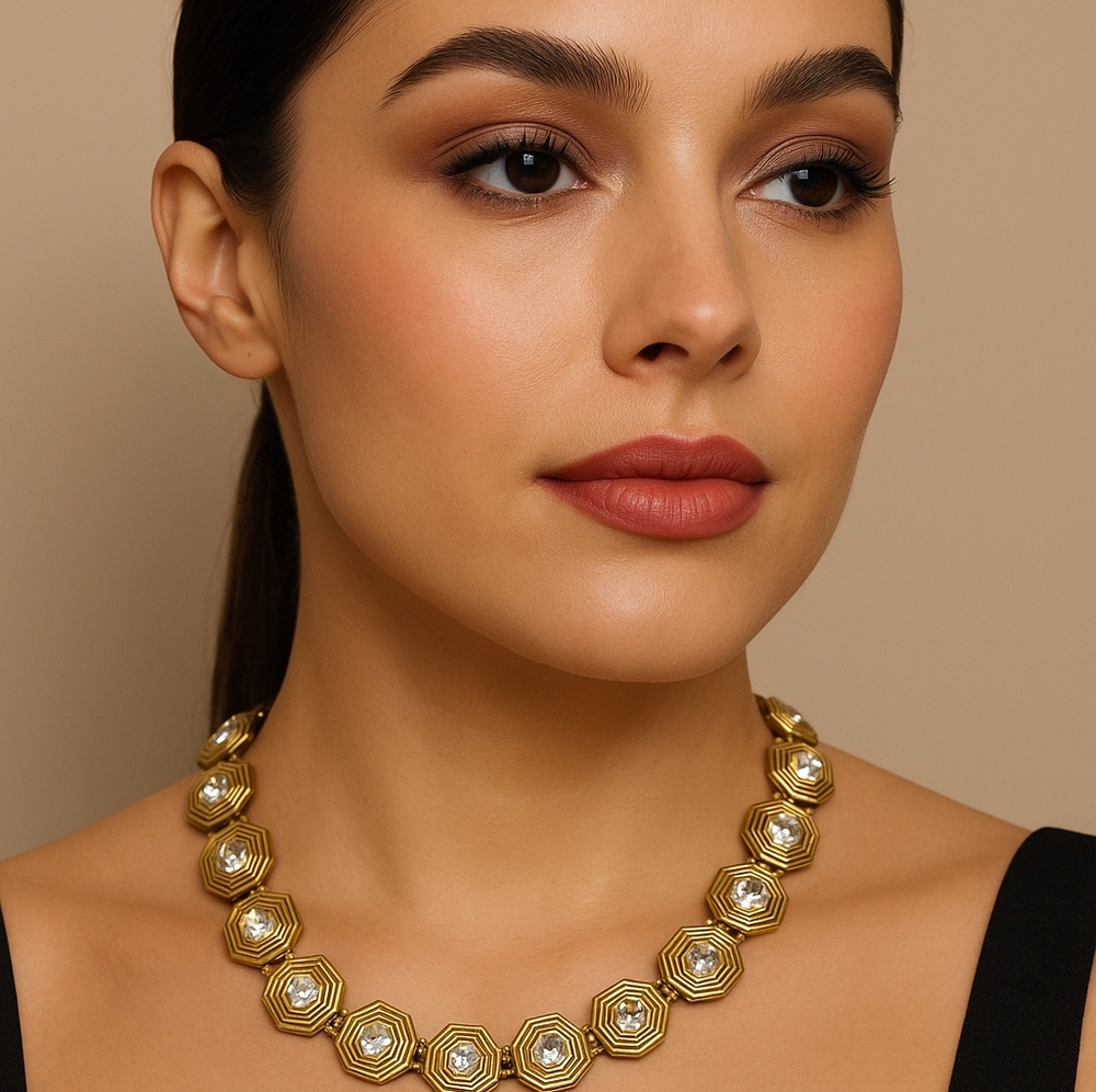 J.Crew Gold-Tone Hexagon Crystal Statement Necklace